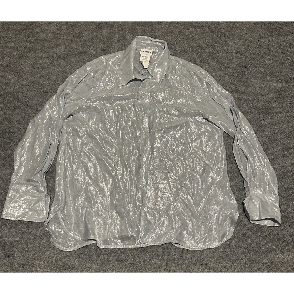 Marella Womens Grey Metallic Sheer Lightweight Button Shirt Top IT 44 US Large